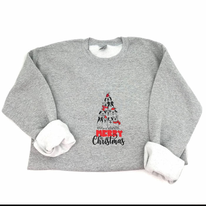 Merry Christmas Embroidered Dog Tree Crewneck