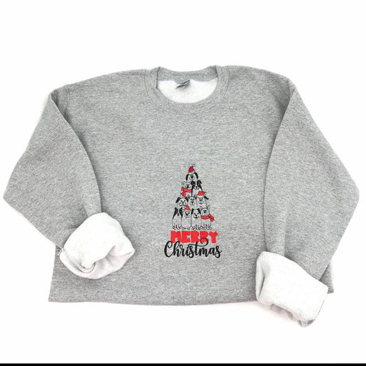 Merry Christmas Embroidered Dog Tree Crewneck