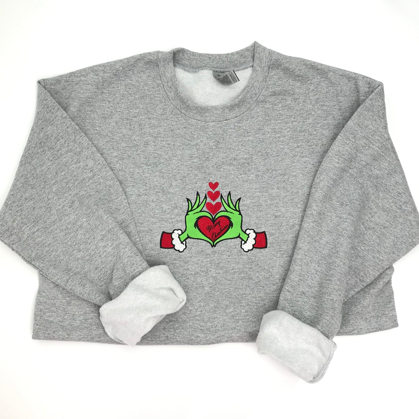 Christmas Grinch Heart Hands Crewneck