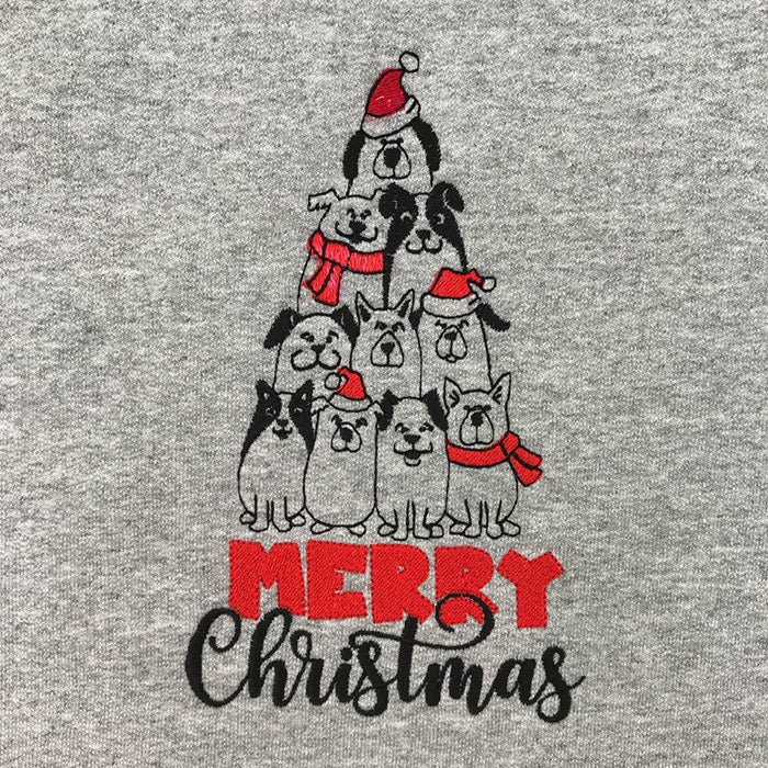 Merry Christmas Embroidered Dog Tree Crewneck